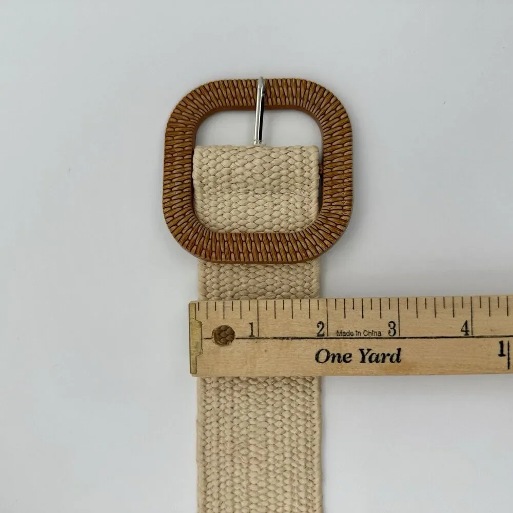 Straw Stretch Woven Belt Womens Natural -Rattan Buckle 48